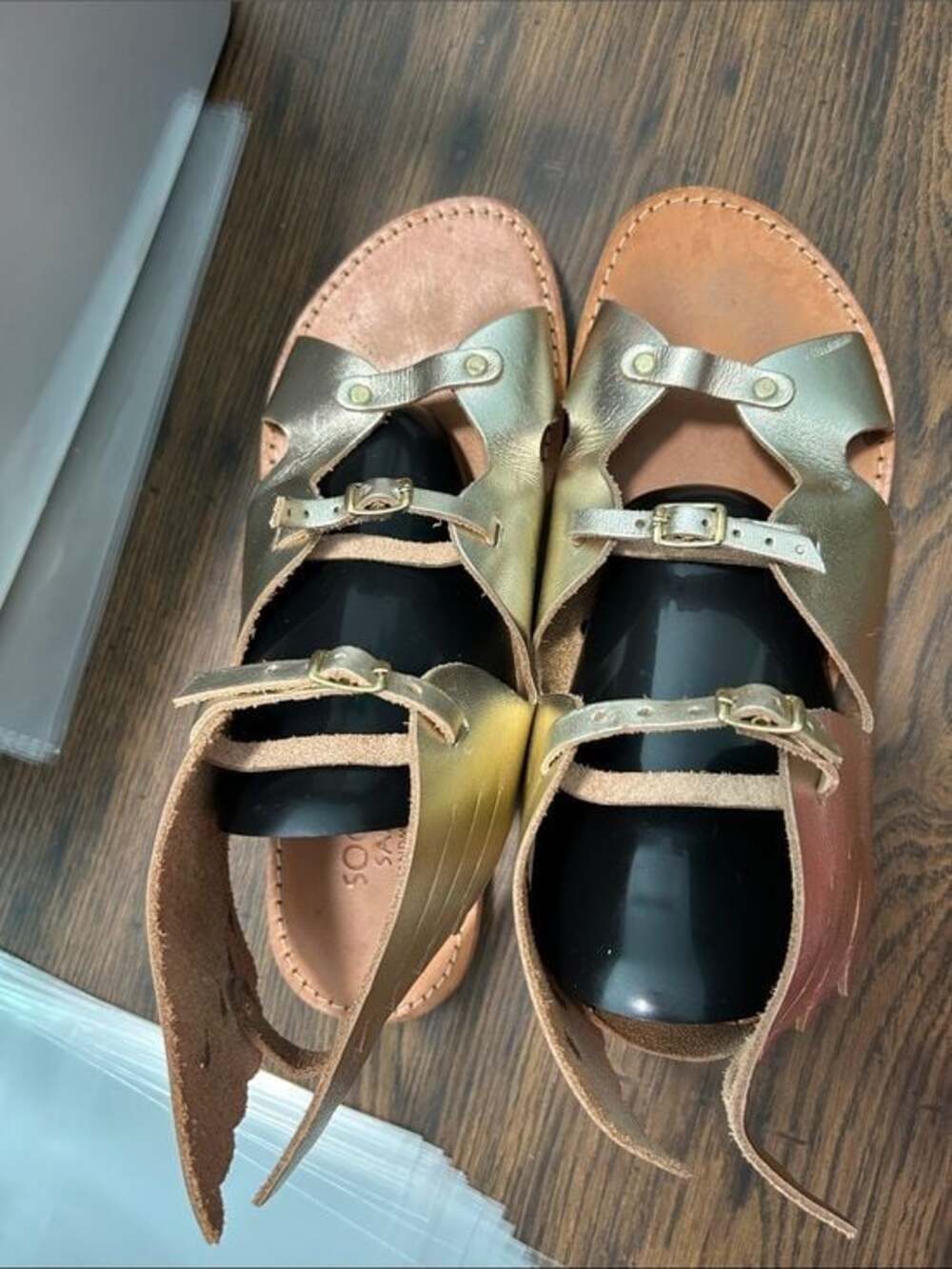 Socrates Sandals Greek Leather Women's Metallic Gold Cutout Winged Sandals - Picture 7 of 11